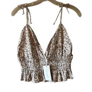 NEW Sim & Sam Taupe And White Crop Top